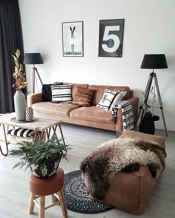 Lammfell Braune Leder Couch Sofa Nordic scandinavisch 5